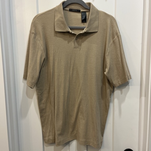 Claiborne Other - Claiborne Men Tan Textured Ribbed Knit Polo Shirt Size Large Short Sleeve Casual